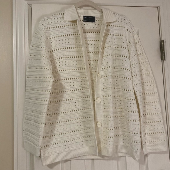 ASOS DESIGN knit button front collar cardigan in stripe open stitch size S - Picture 3 of 5